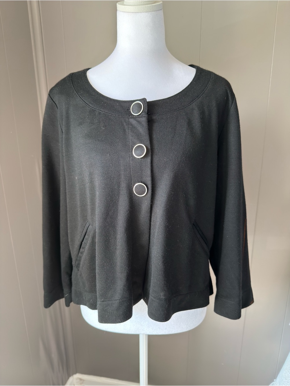 H&M Black Crew-Neck Button-Front Sweater Jacket